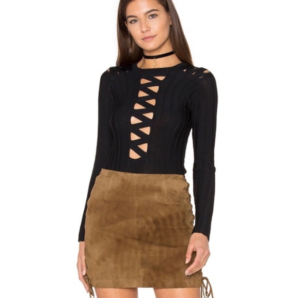 For Love & Lemons Knitz Simone Lace Up Bodysuit in Black Size Small - Picture 2 of 8